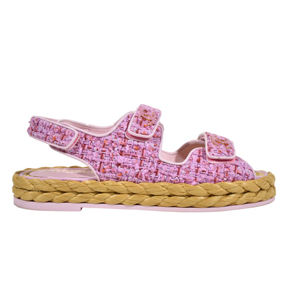 Chanel 22P Pink Purple Tweed Braid CC Logo Mule Slide Flat Teva Dad Sandal 39.5 - Picture 1 of 12